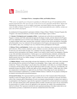 Participant Waiver, Assumption of Risk, and Publicity Release **This