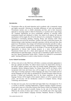 POLICY ON CURRICULUM Introduction 1. Westminster offers an all