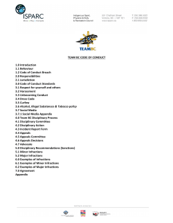 TEAM BC CODE OF CONDUCT 1.0 Introduction 1.1
