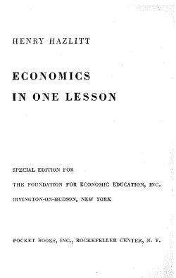 ECONOMICS IN ONE LESSON
