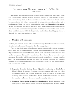 Intermediate Microeconomics II, ECON 301 1 Choice of