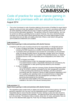 Code of practice for equal chance gaming in clubs and premises
