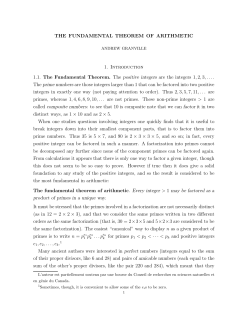 THE FUNDAMENTAL THEOREM OF ARITHMETIC 1. Introduction