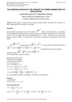 THE GENERALIZATION OF THE CONCEPT OF PRIME NUMBER