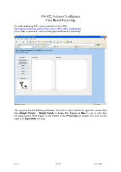 306-622 Business Intelligence Case Based Reasoning Go to the