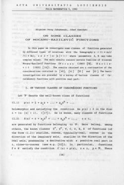 1. ON VARIOUS CLASSES OF CARATHEODORY FUNCTIONS Let