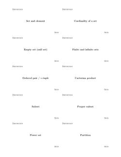 Set and element Cardinality of a set Empty set (null set) Finite and