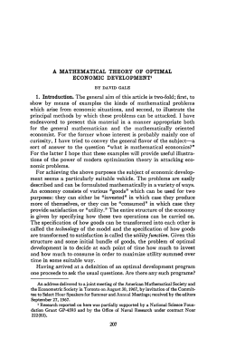 A MATHEMATICAL THEORY OF OPTIMAL ECONOMIC