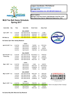 MLB Tee Ball Game Schedule Spring 2017
