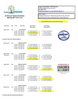 JV Soccer Game Schedule Spring 2017 (9-11 yr)