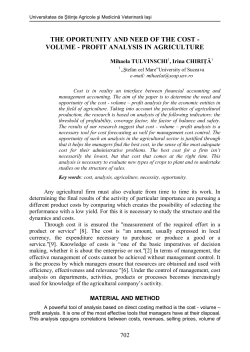 THE OPORTUNITY AND NEED OF THE COST - VOLUME