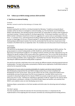 Follow-up on NOVA strategy seminars 2014 and 2015