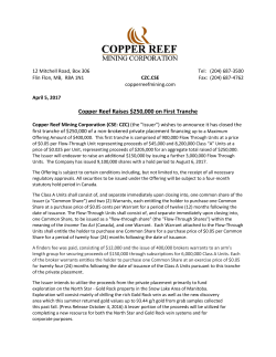 Copper Reef Raises $250,000 on First Tranche