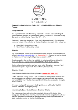 England Surfers Selection Policy 2017 &ndash; ISA World Games, Biarritz