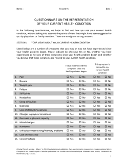 questionnaire on the representation of your current health condition