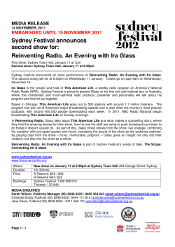 Sydney Festival announces second show for: Reinventing Radio. An