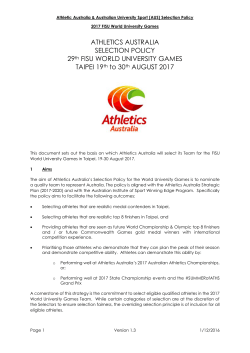 ATHLETICS AUSTRALIA SELECTION POLICY 29th FISU WORLD