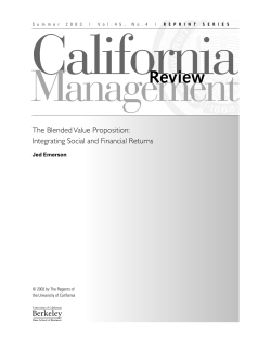 The Blended Value Proposition: Integrating Social and Financial