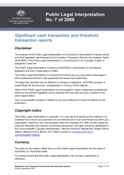 PLI 7 - Significant cash transaction and threshold