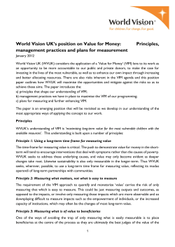 World Vision UK`s position on Value for Money: Principles