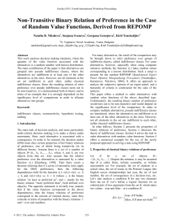Non-Transitive Binary Relation of Preference in the