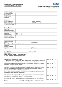 Speech and Language Therapy Assessment Clinic Checklist Child`s