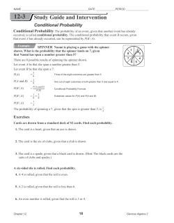 Study Guide and Intervention Conditional Probability