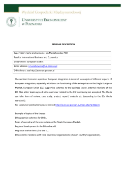 SEMINAR DESCRIPTION Supervisor`s name and surname: Ida