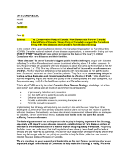 Letter template to Federal Parties - Canadian Organization for Rare