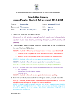 Quadratics Lesson Plan