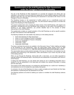Questionnaire on the draft Roadmap for Risk Assessment