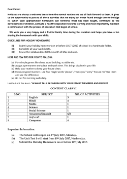 SUMMER HOLIDAY HOMEWORK, 2017 Grade - VI