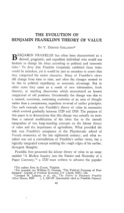 the evolution of benjamin franklin`s theory of value