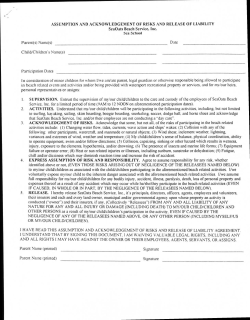 ASSUMPTION AND ACKNOWLEDGEMENT OF RISKS AND