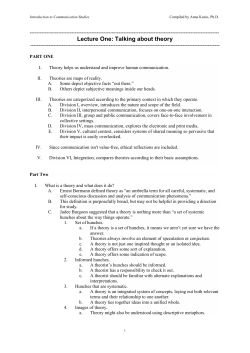 Lecture One: Talking about theory