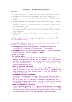 Neuroscience 21b &ndash; Clinical Decison Making