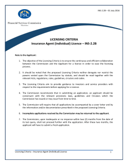 LICENSING CRITERIA Insurance Agent (Individual) Licence &ndash; INS