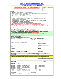 ROYAL PARK TENNIS CLUB INC.