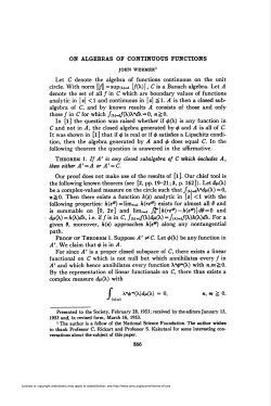 ON ALGEBRAS OF CONTINUOUS FUNCTIONS dtiÇK)=h(K)d\, i.e. if