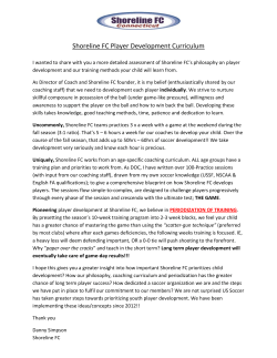 Shoreline FC Player Development Curriculum