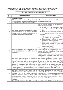 Sl. No. Imposed Condition Compliance Status A. Specific Condition i