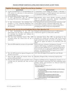 PEER SUPPORT SERVICES (CPSS) DOCUMENTATION AUDIT
