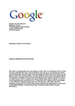 Google Incorporation&reg;. Belgrave House, 76 Buckingham Palace