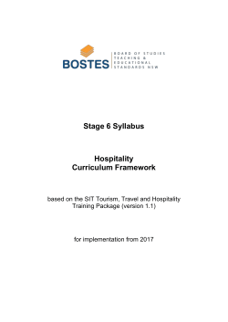 Stage 6 Syllabus Hospitality Curriculum Framework