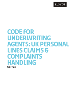 Code for Underwriting Agents: UK Personal