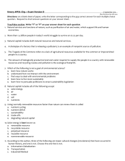 Emery APES: Chp. 1 Exam Version D 17 September 2014 May the