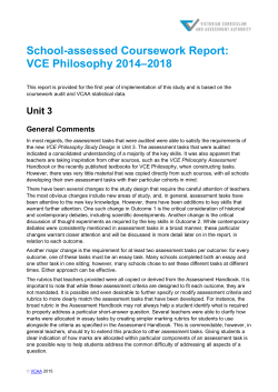 School-assessed Coursework Report: VCE Philosophy 2014*2018
