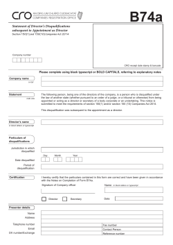 B74a - Statement of directors disqualification subsequent to