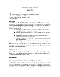 Evaluation of Formal Assessment Reviewed by Myria Knapp Test