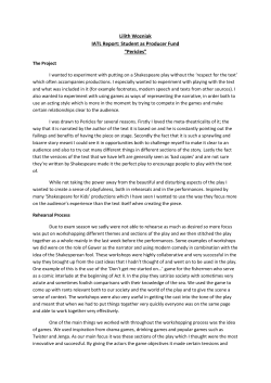 Lilith Wozniak IATL Report: Student as Producer Fund &ldquo;Pericles&rdquo; The